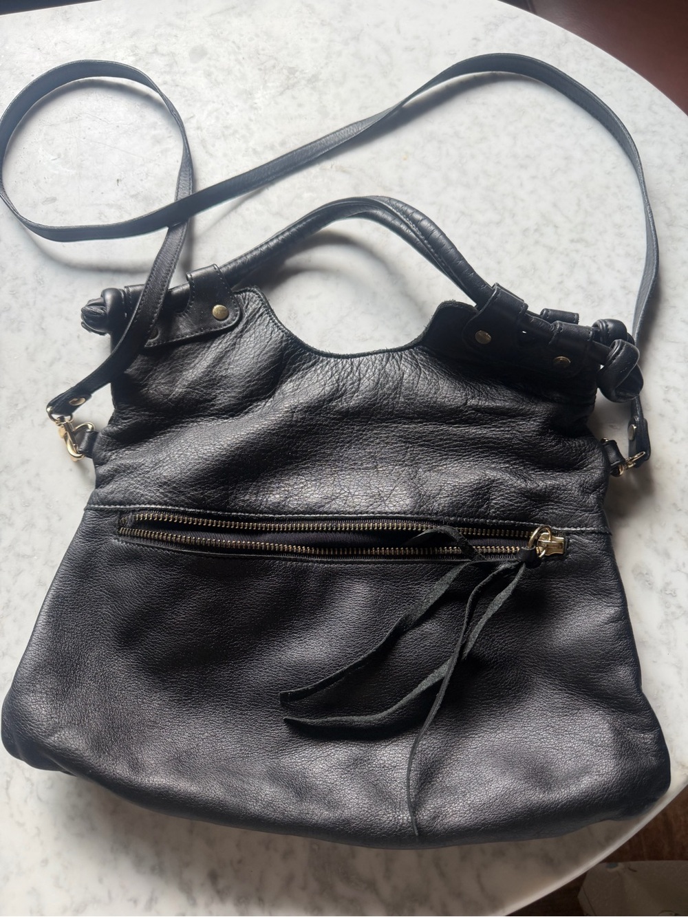 Pietro Alessandro Classic Black Leather Crossbody Tote - Versatile Everyday Bag